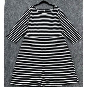 Old Navy Black White Striped Dress Sz 1X 3/4 Sleeve A-Line Stretch Nautical NWT